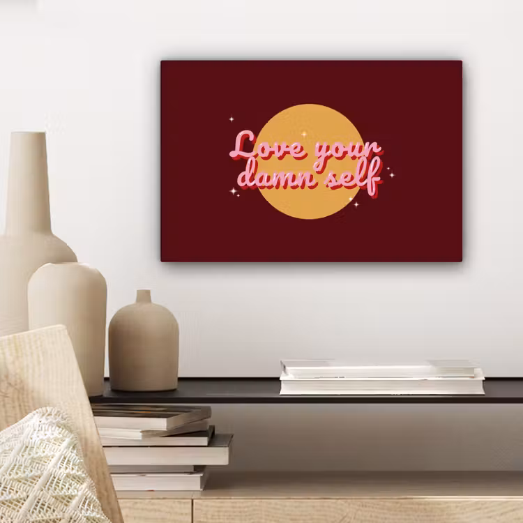 Canvas schilderij - love your damn self - Cirkel - Glitter - Rood — 5
