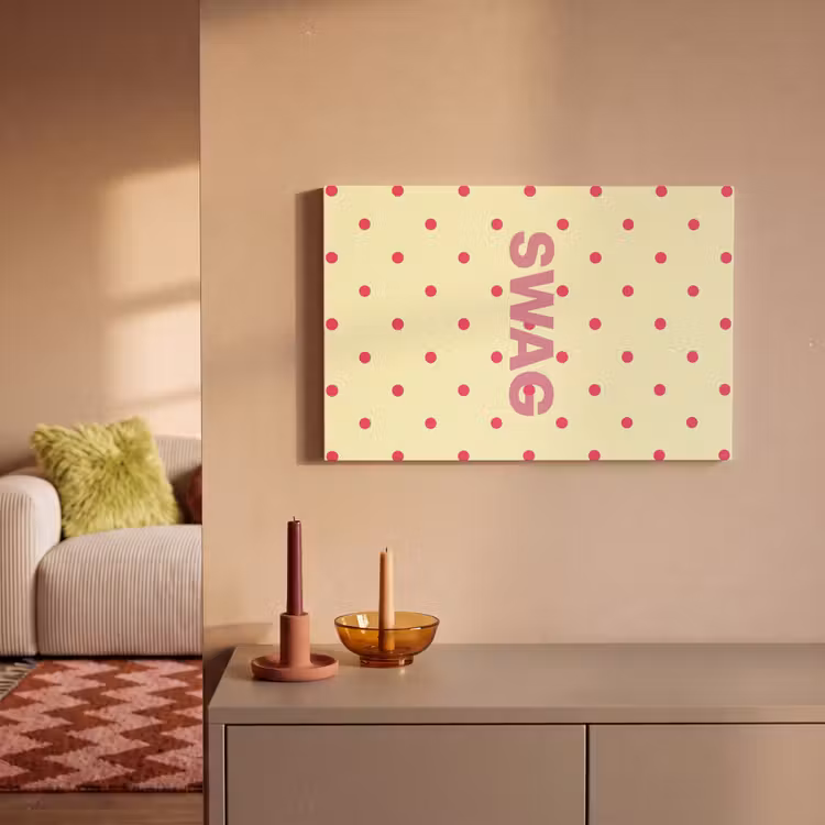 Canvas schilderij - Swag - Roze - Stippen - Geel — 1