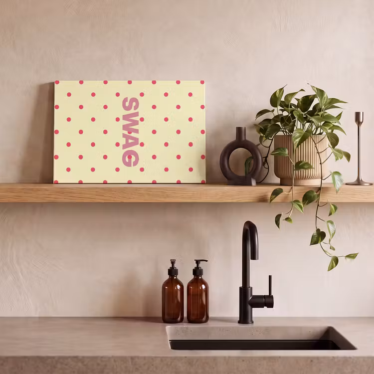 Canvas schilderij - Swag - Roze - Stippen - Geel — 2