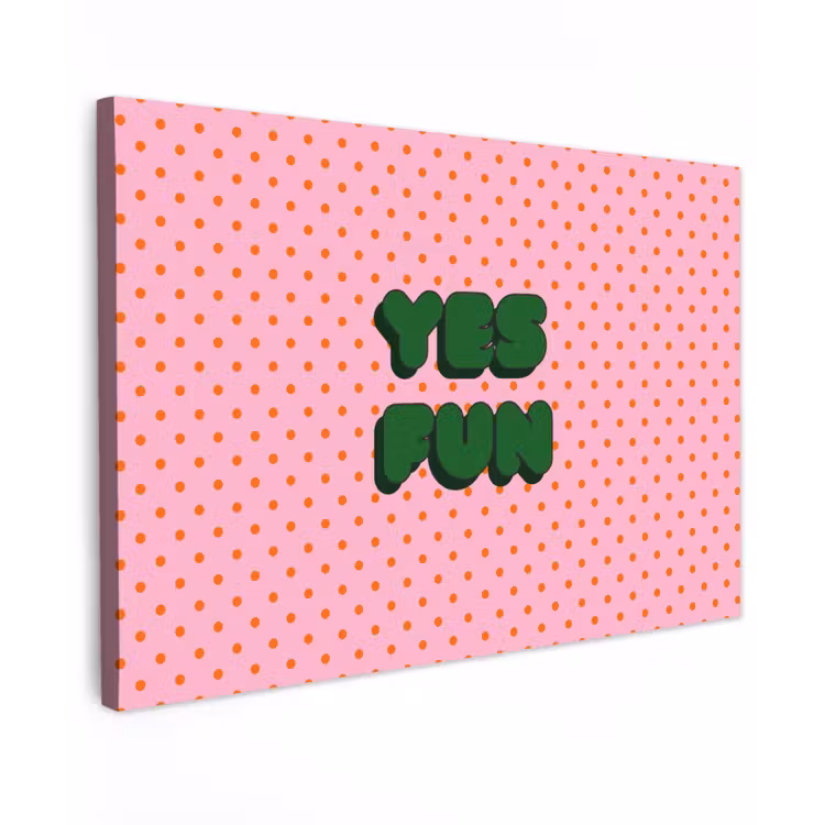 Canvas schilderij - Yes fun - Groen - Roze - Stippen — 1