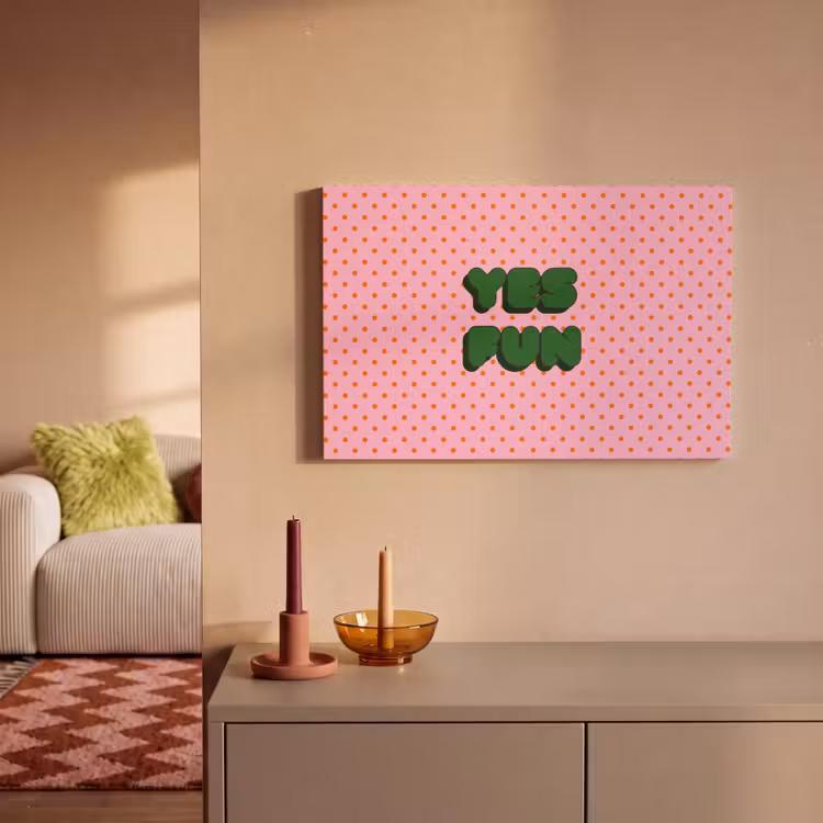 Canvas schilderij - Yes fun - Groen - Roze - Stippen — 2