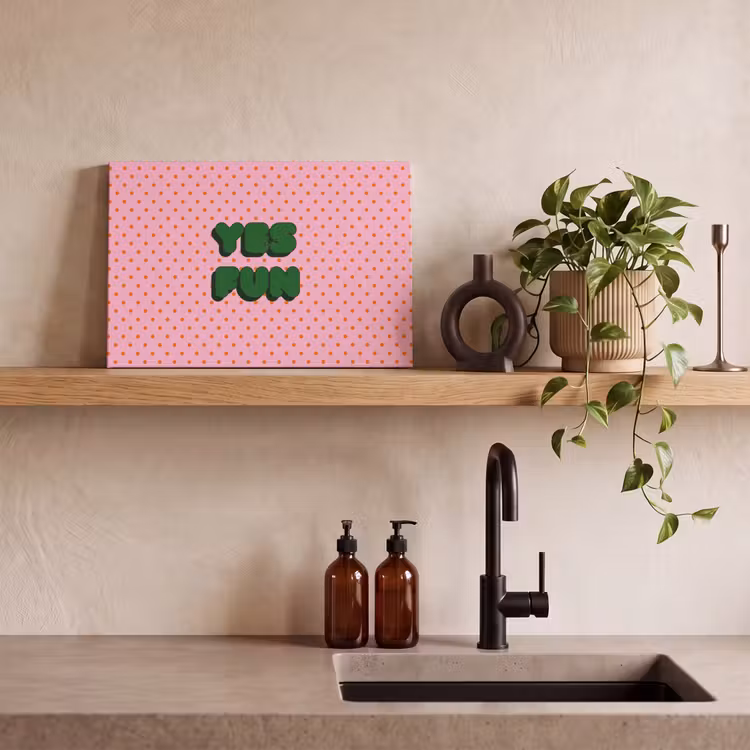 Canvas schilderij - Yes fun - Groen - Roze - Stippen — 3