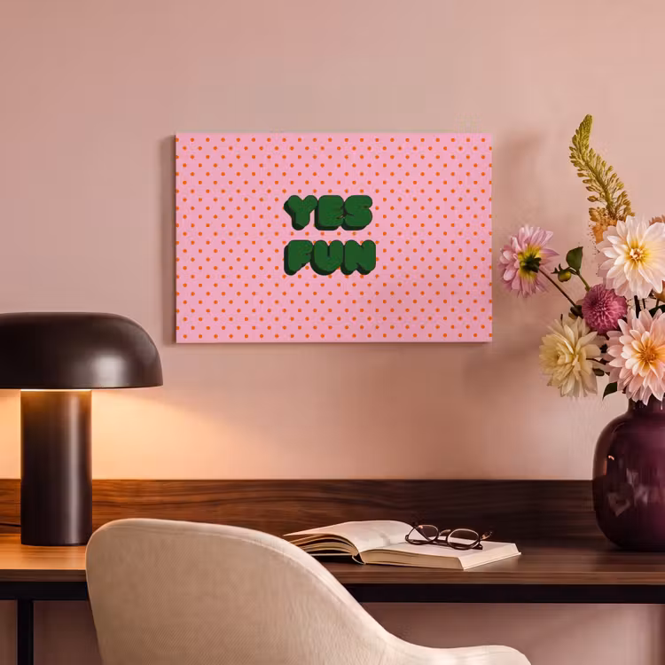 Canvas schilderij - Yes fun - Groen - Roze - Stippen — 4