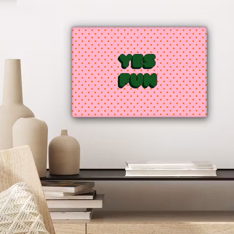 Canvas schilderij - Yes fun - Groen - Roze - Stippen — 5