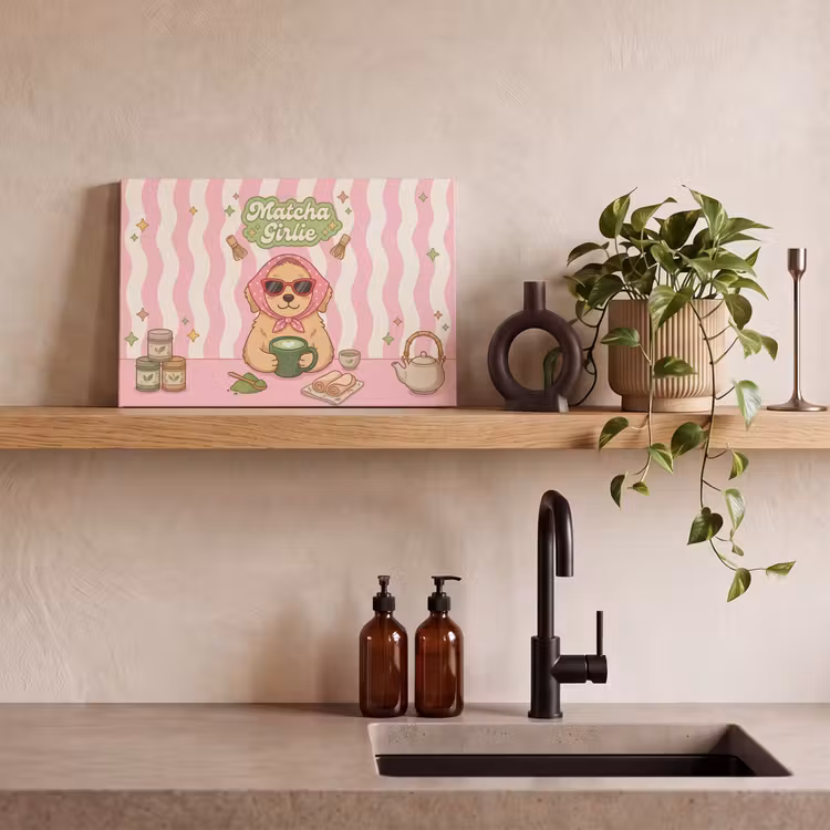 Canvas schilderij - Matcha - Hond - Roze - Groen — 2