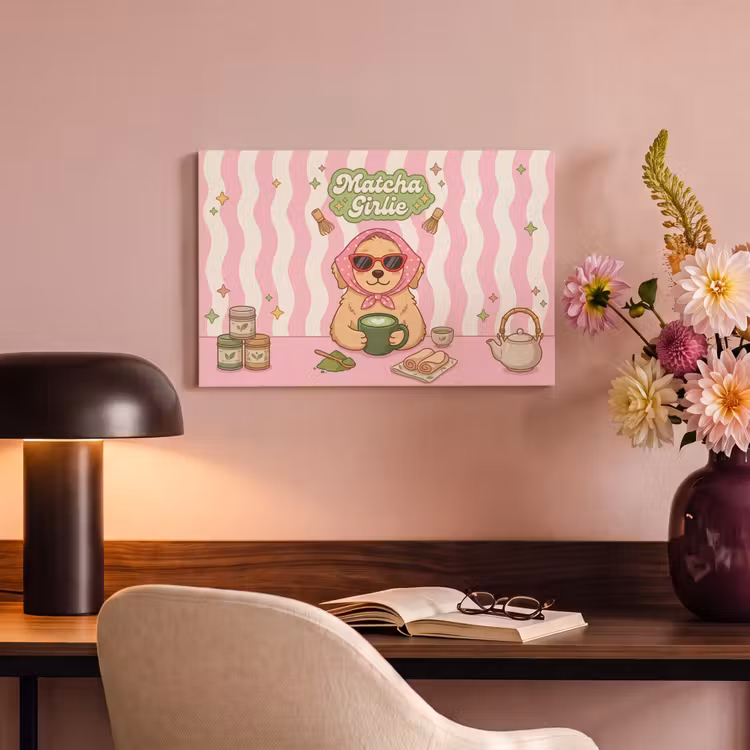 Canvas schilderij - Matcha - Hond - Roze - Groen — 3
