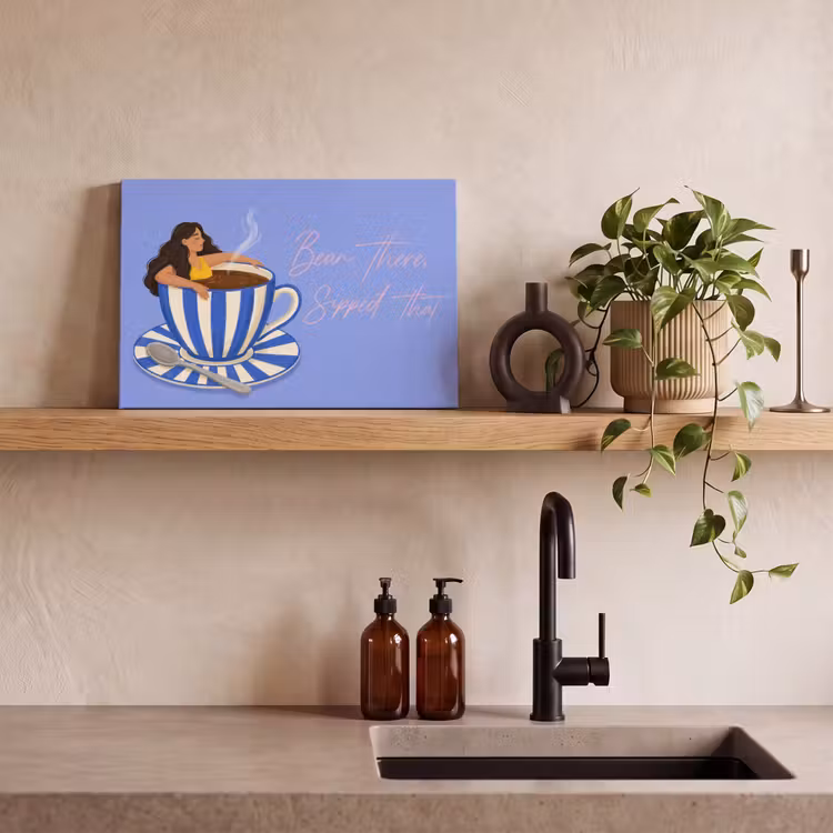 Canvas schilderij - Mok - Koffie - Vrouw - Paars — 2