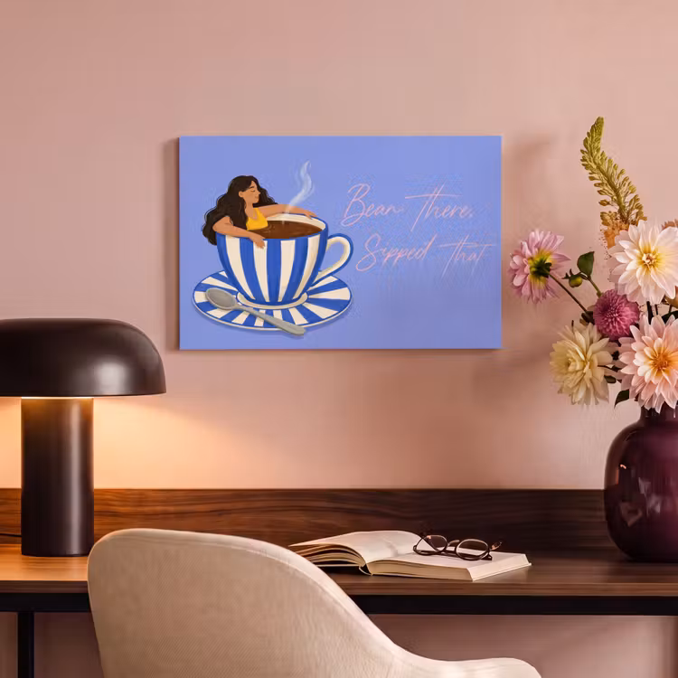 Canvas schilderij - Mok - Koffie - Vrouw - Paars — 3