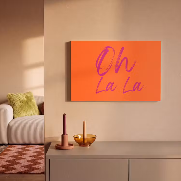 Canvas schilderij - Oh la la - Oranje - Roze - Grafisch — 1