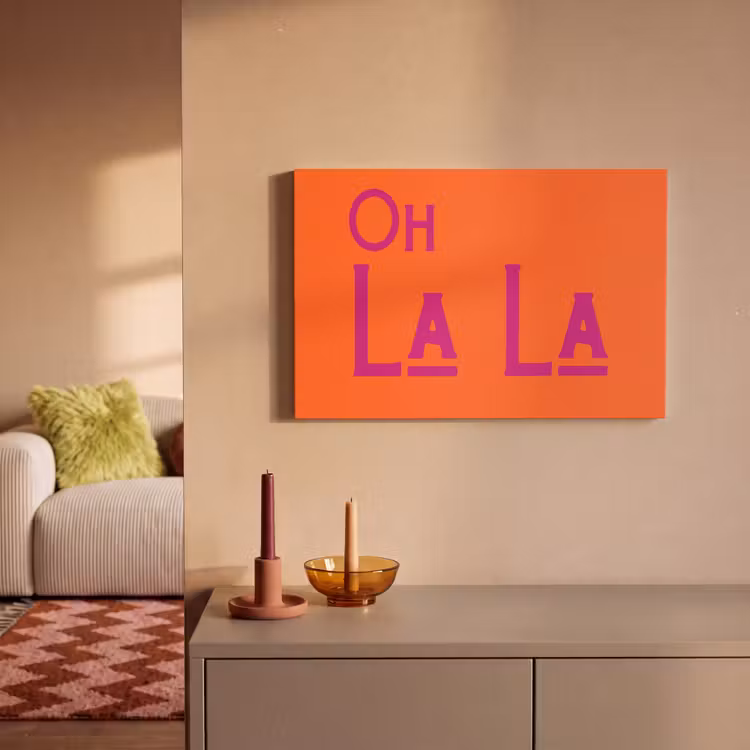 Canvas schilderij - Oh la la - Oranje - Roze - Scheeflettertype — 1