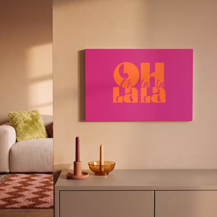 Canvas schilderij - Oh la la - Roze - Oranje - Gestapelde letters — 1