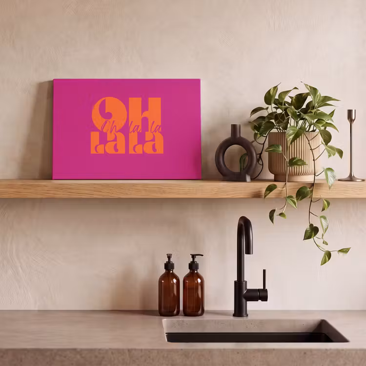 Canvas schilderij - Oh la la - Roze - Oranje - Gestapelde letters — 2