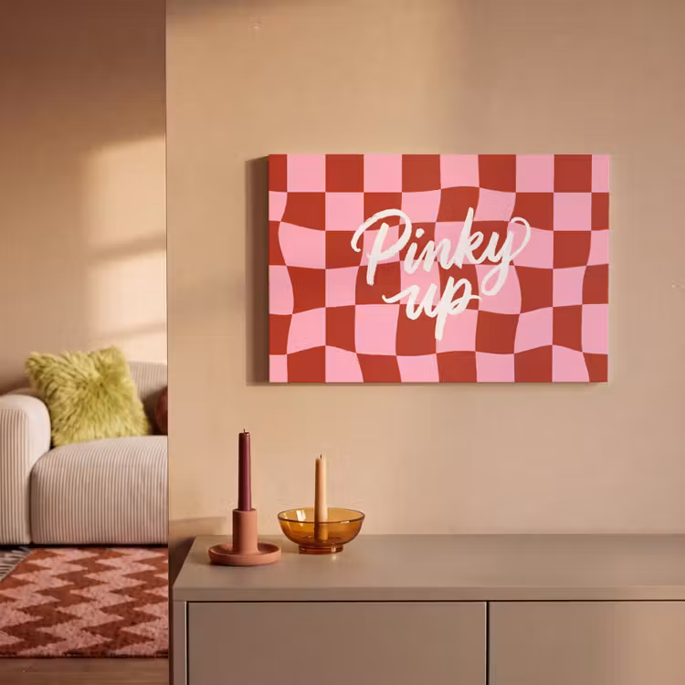 Canvas schilderij - Pinky up - Geblokt - Bordeauxrood — 2