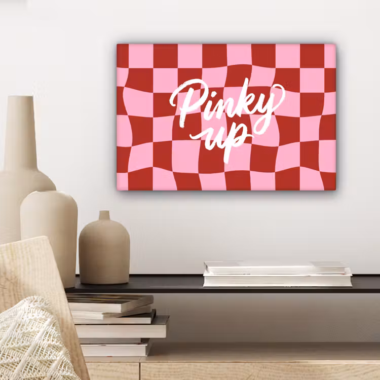 Canvas schilderij - Pinky up - Geblokt - Bordeauxrood — 5