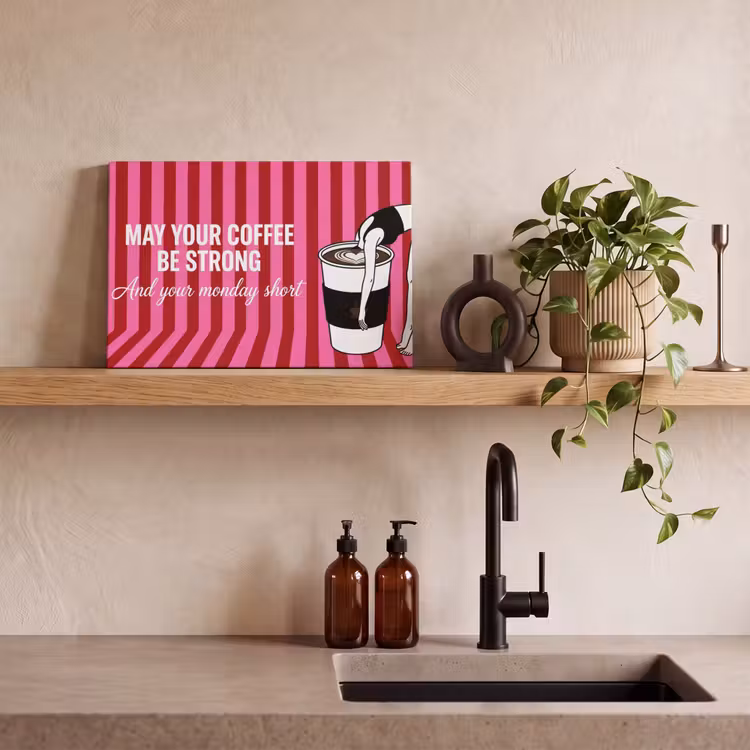 Canvas schilderij - Roze - Strepen - Koffie - Maandag — 3