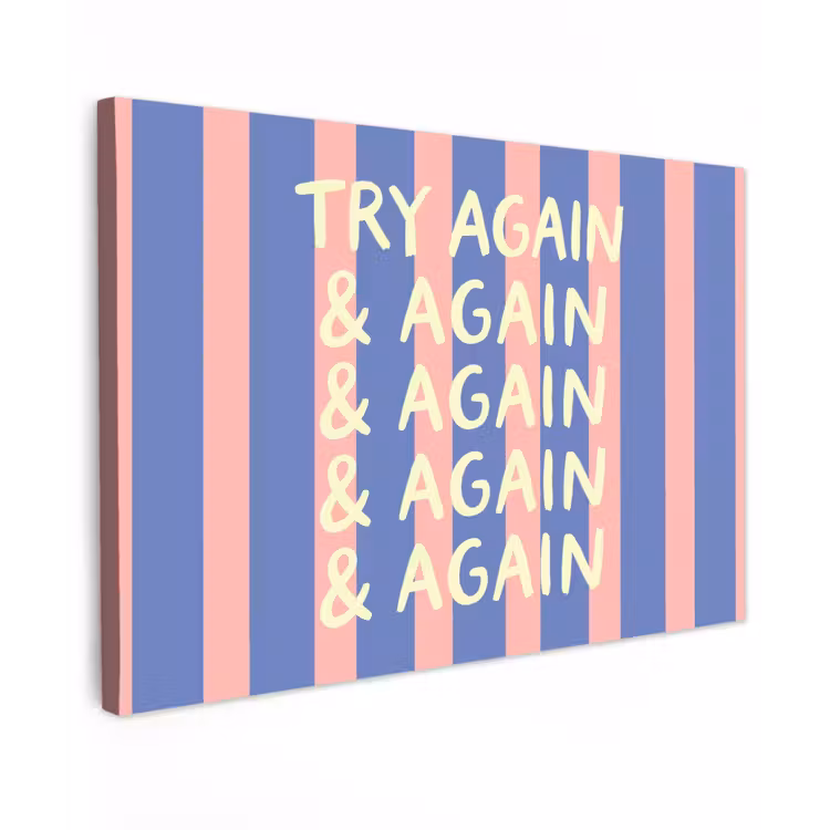 Canvas schilderij - Try again - Strepen - Roze - Verticaal - Blauw — 1