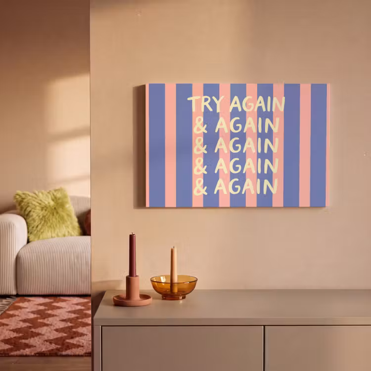 Canvas schilderij - Try again - Strepen - Roze - Verticaal - Blauw — 2