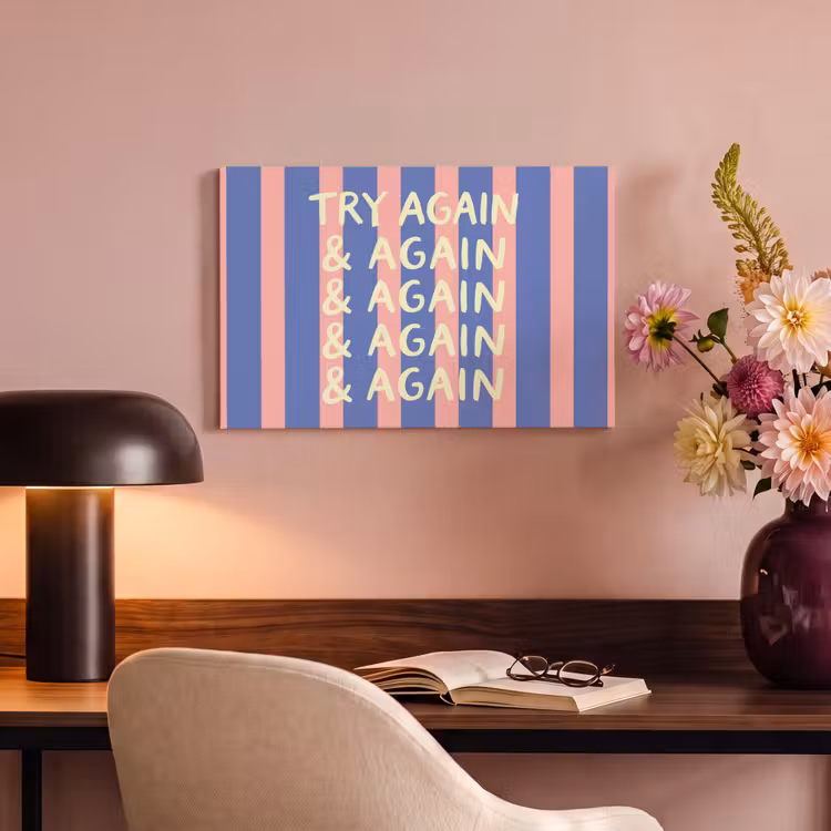 Canvas schilderij - Try again - Strepen - Roze - Verticaal - Blauw — 4