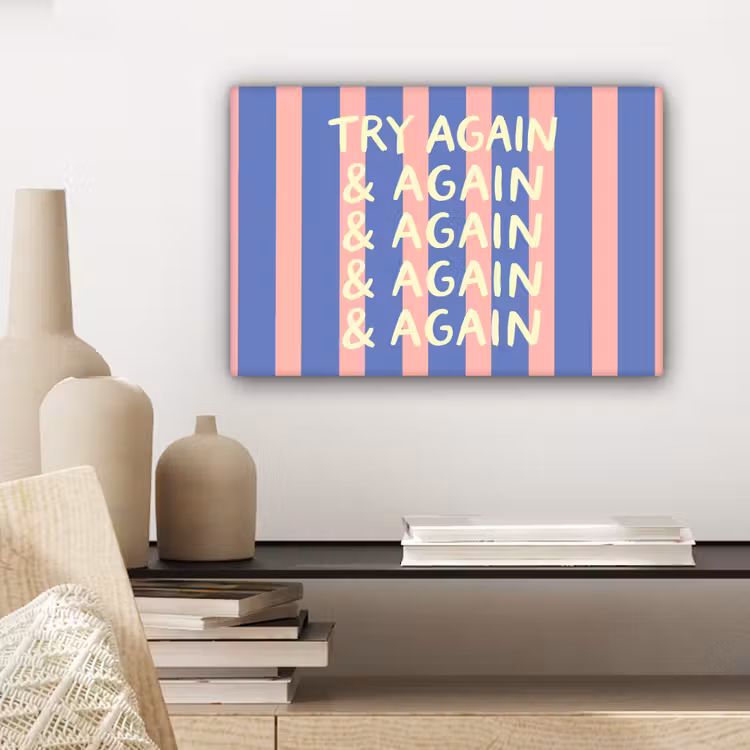Canvas schilderij - Try again - Strepen - Roze - Verticaal - Blauw — 5