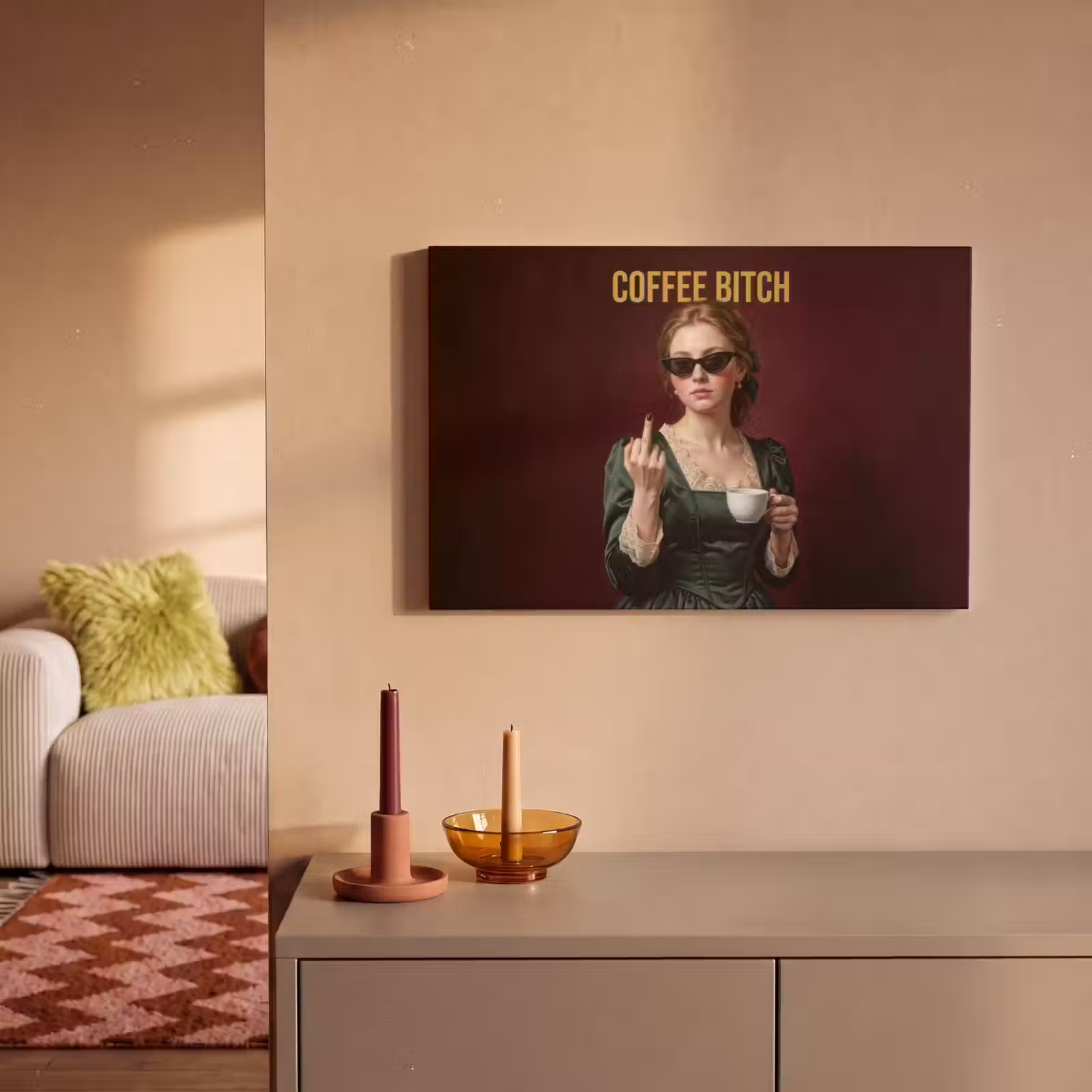 Canvas schilderij - Koffie - Vrouw - Middelvinger — 1