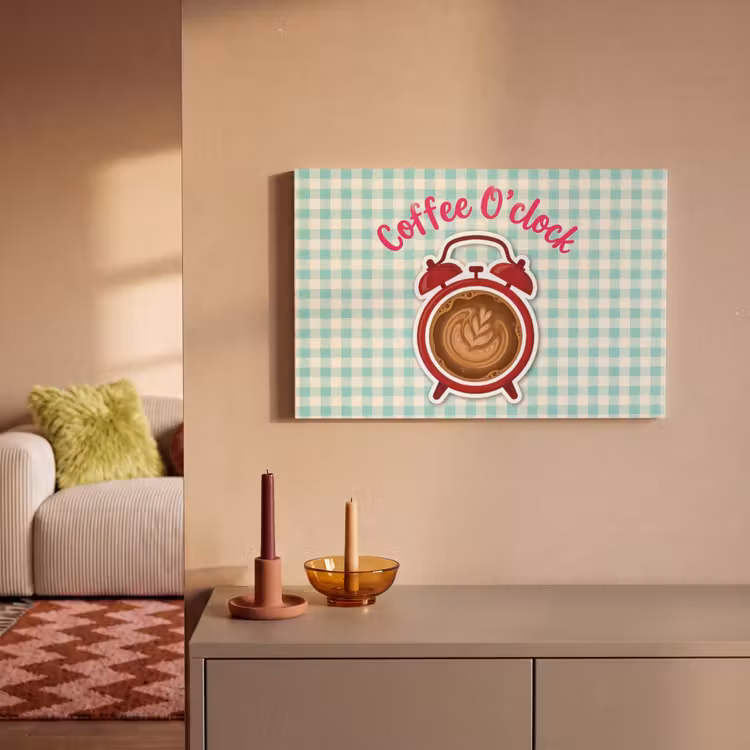 Canvas schilderij - Koffie - Klok - Groen — 1