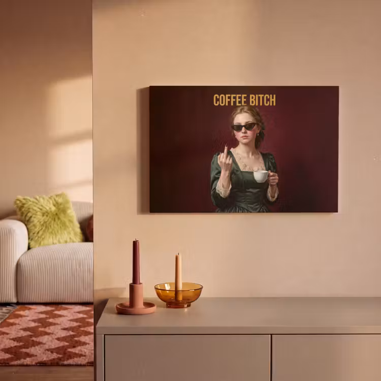 Canvas schilderij - Koffie - Vrouw - Middelvinger — 1