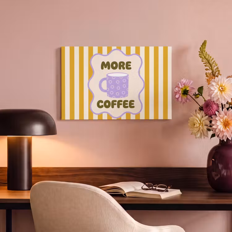 Canvas schilderij - More coffee - Geel - Paars - Strepen - Mok — 3