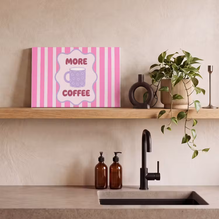 Canvas schilderij - More coffee - Roze - Paars - Strepen - Mok — 2