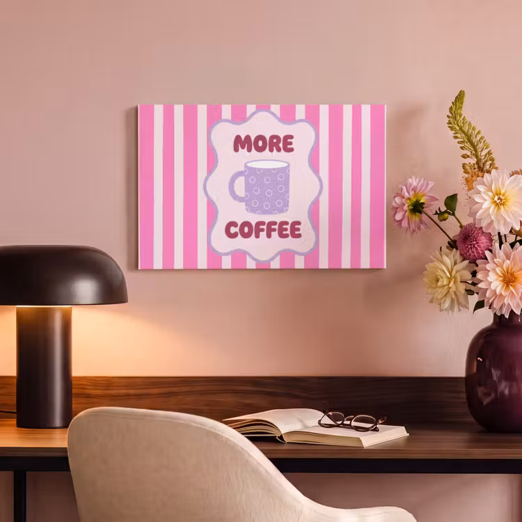 Canvas schilderij - More coffee - Roze - Paars - Strepen - Mok — 3