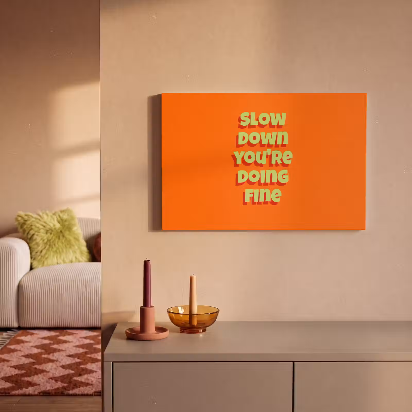 Canvas schilderij - Slow down you're doing fine - Oranje - Simple — 1