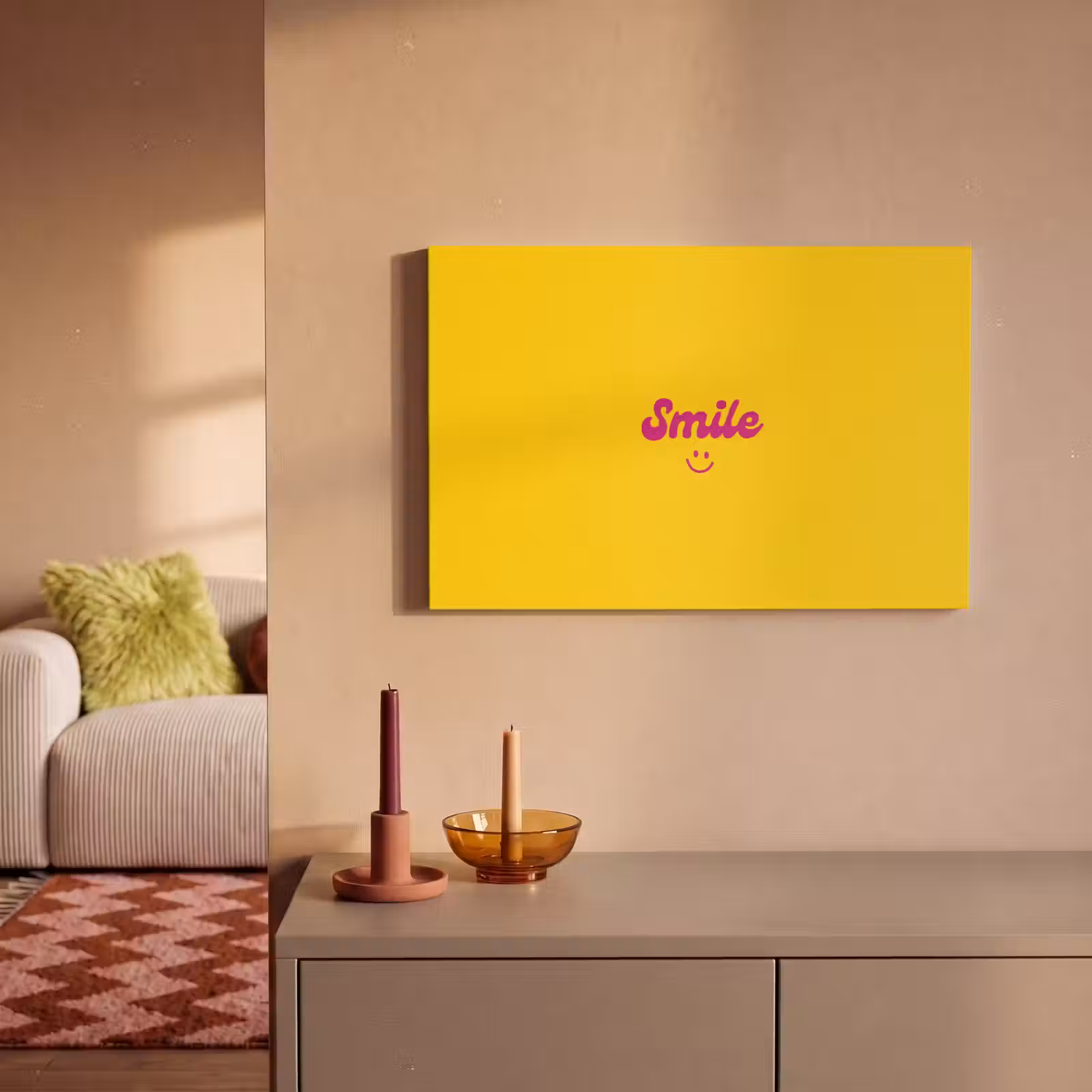 Canvas schilderij - Smile - Geel - Roze — 1