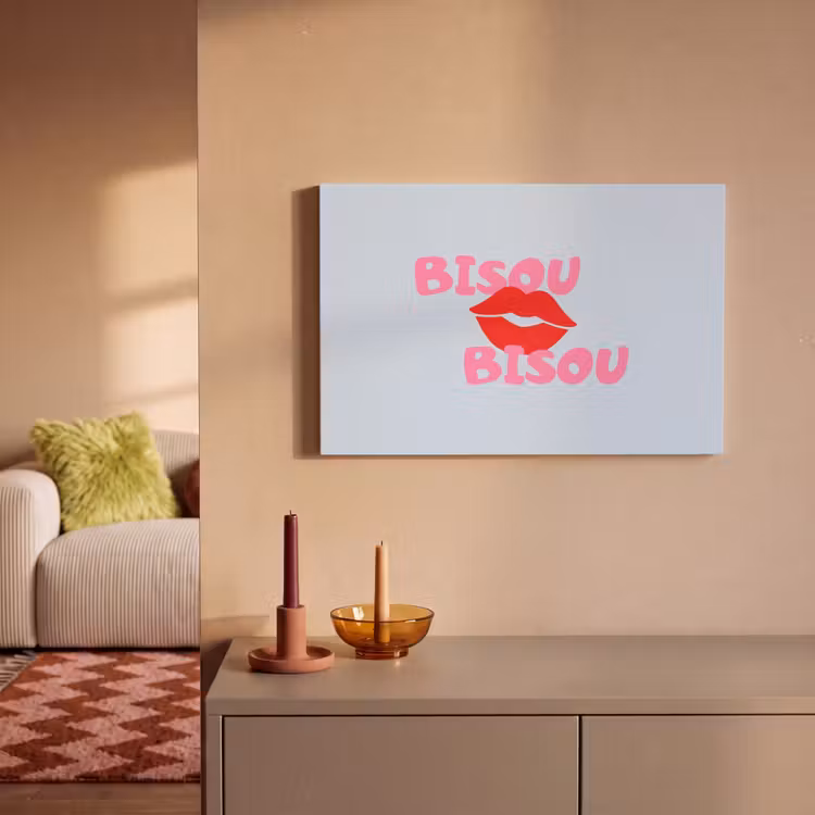 Canvas schilderij - Lippen - Bisou - Blauw — 1