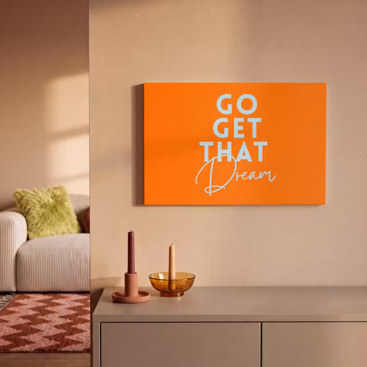 Canvas schilderij - Oranje - Blauw - Go get that dream — 1