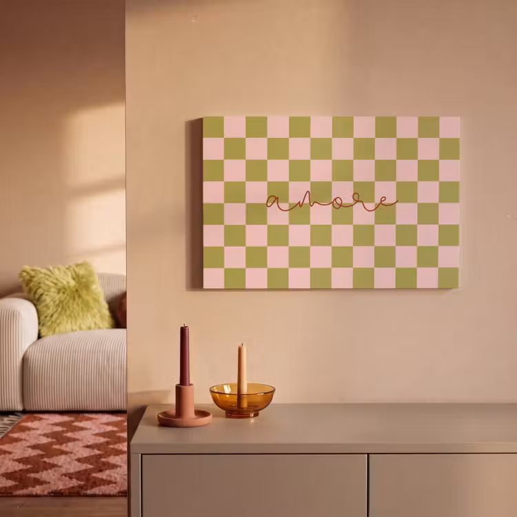 Canvas schilderij - Patroon - Geblokt - Olijfgroen - Amore — 2