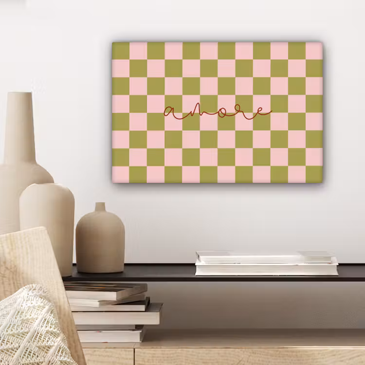 Canvas schilderij - Patroon - Geblokt - Olijfgroen - Amore — 5