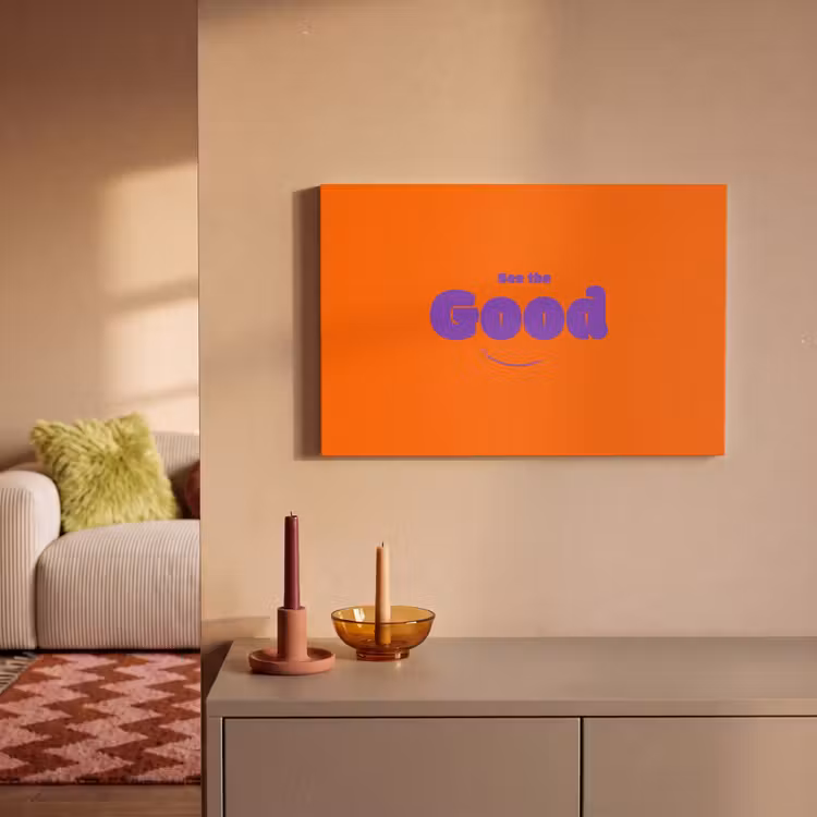Canvas schilderij - See the good - Paars - Oranje - Smiley — 1