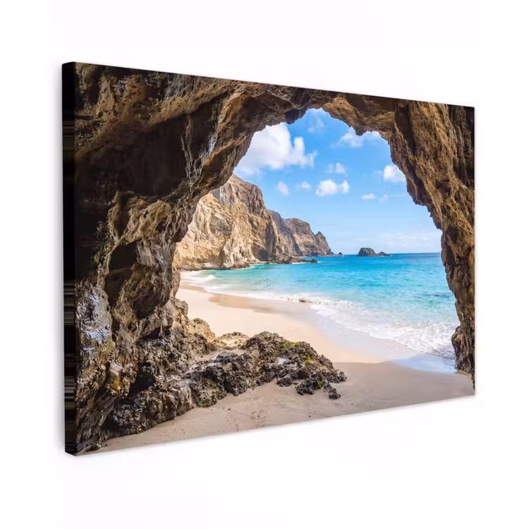 Canvas schilderij - Grot - Strand - Zee - Blauw — 1