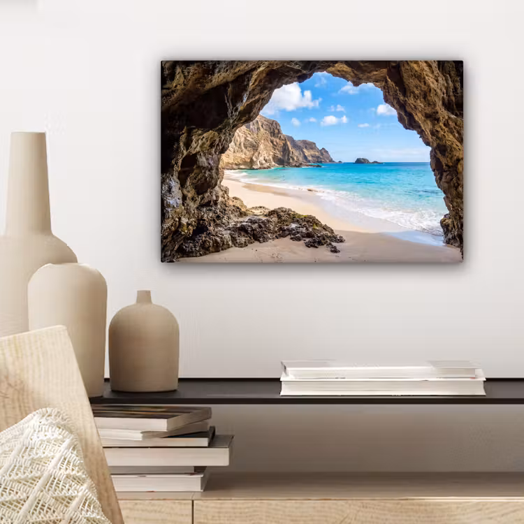Canvas schilderij - Grot - Strand - Zee - Blauw — 5