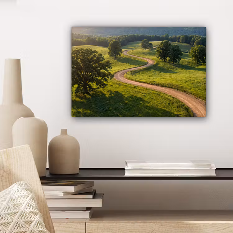 Canvas schilderij - Weg - Weide - Natuur - Groen — 5