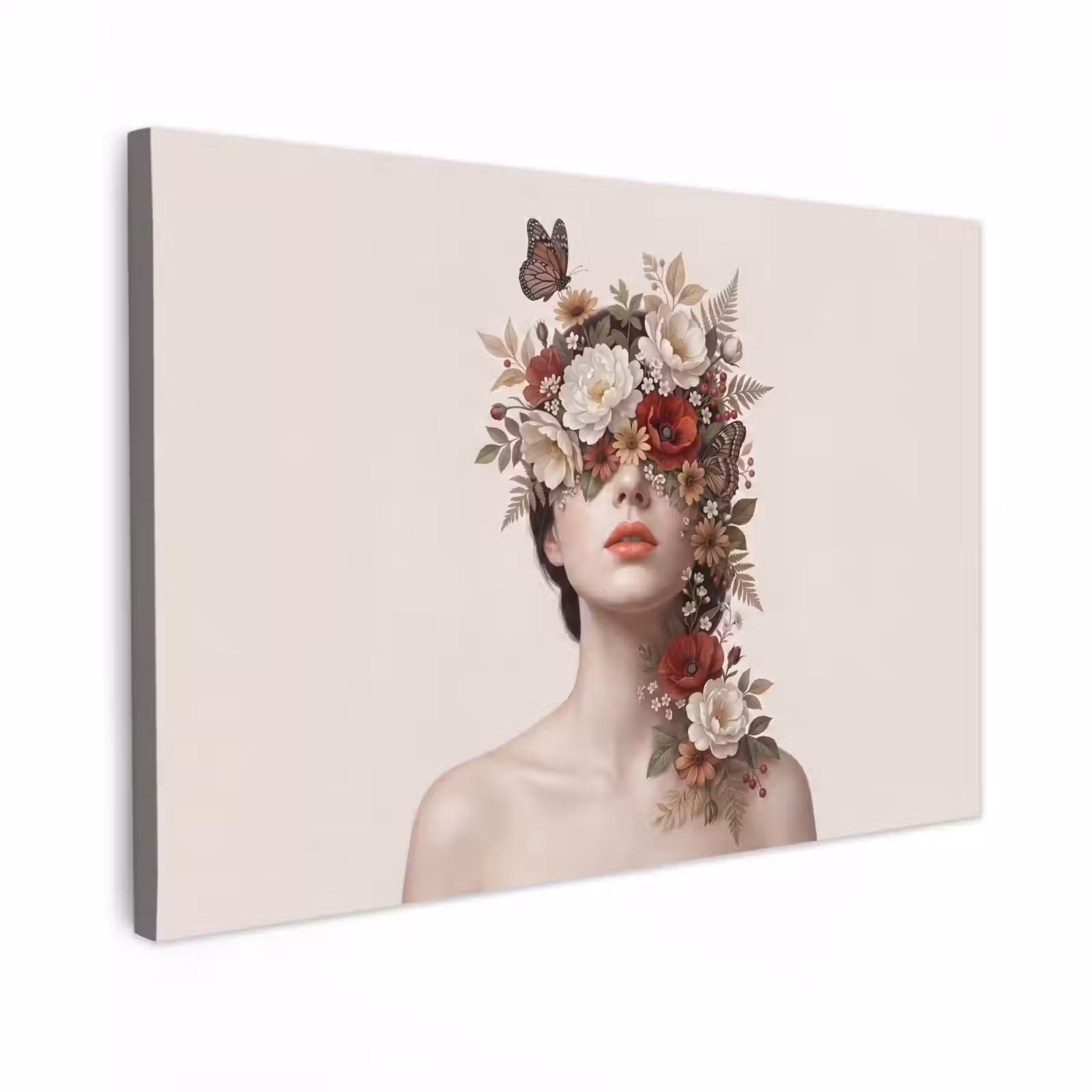 Canvas schilderij - Portret - Bloemen - Cremé — 1