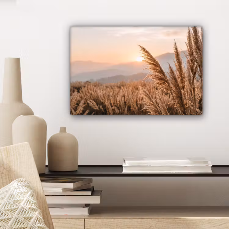 Canvas schilderij - Gras - Veld - Zon - Natuur — 5