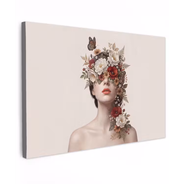 Canvas schilderij - Portret - Bloemen - Cremé — 1