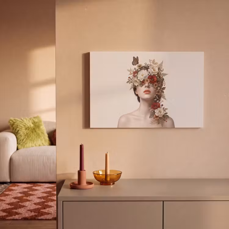 Canvas schilderij - Portret - Bloemen - Cremé — 2