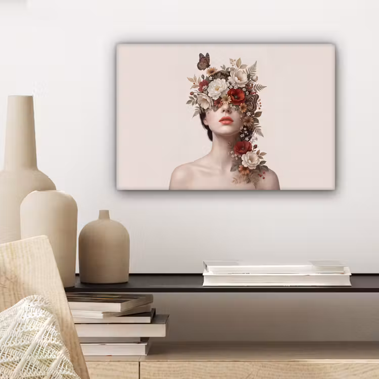 Canvas schilderij - Portret - Bloemen - Cremé — 5