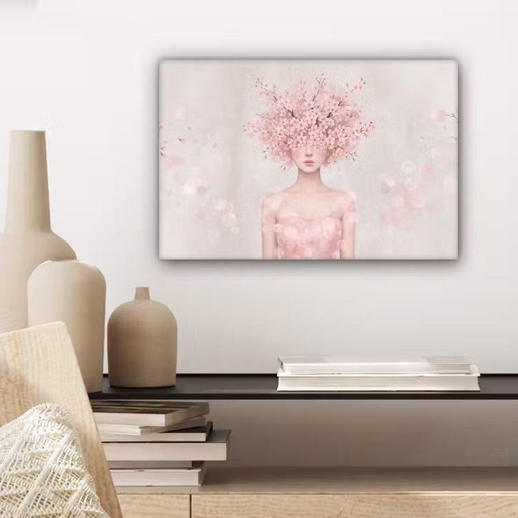 Canvas schilderij - Portret - Kersenbloesem - Roze — 5