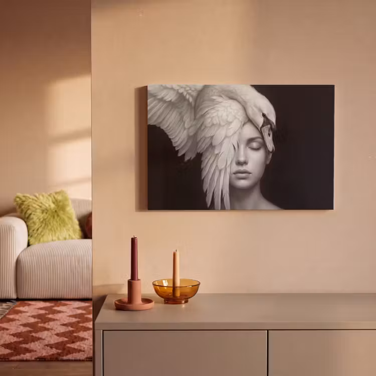 Canvas schilderij - Portret - Zwaan - Zwart - Wit — 2