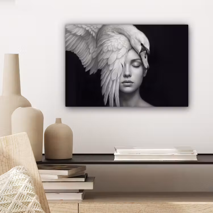 Canvas schilderij - Portret - Zwaan - Zwart - Wit — 5