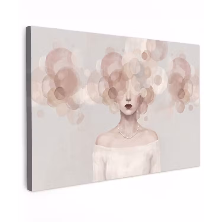 Canvas schilderij - Vrouw - Cirkels - Beige — 1