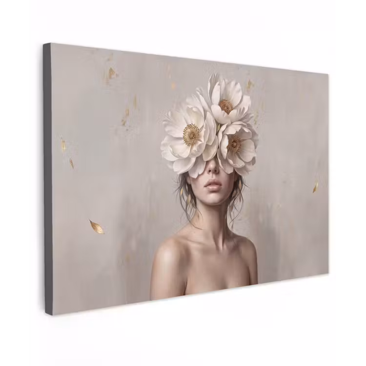 Canvas schilderij - Vrouw - Pioenroos - Wit — 1