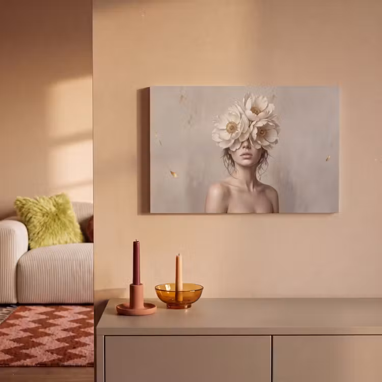 Canvas schilderij - Vrouw - Pioenroos - Wit — 2